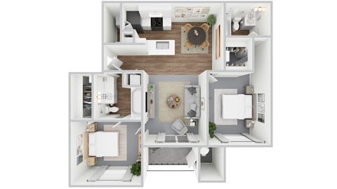 Floor plan for 2 beds, 2 baths, 1107 sqft